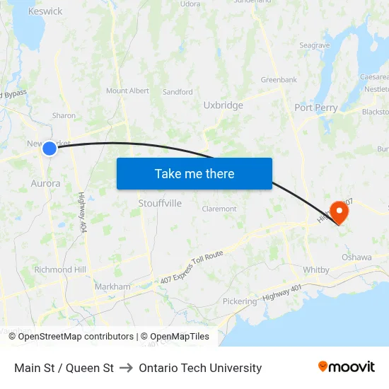 Main St / Queen St to Ontario Tech University map