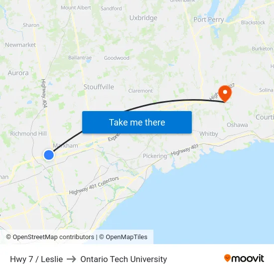 Hwy 7 / Leslie to Ontario Tech University map