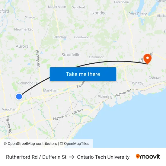 Rutherford Rd / Dufferin St to Ontario Tech University map