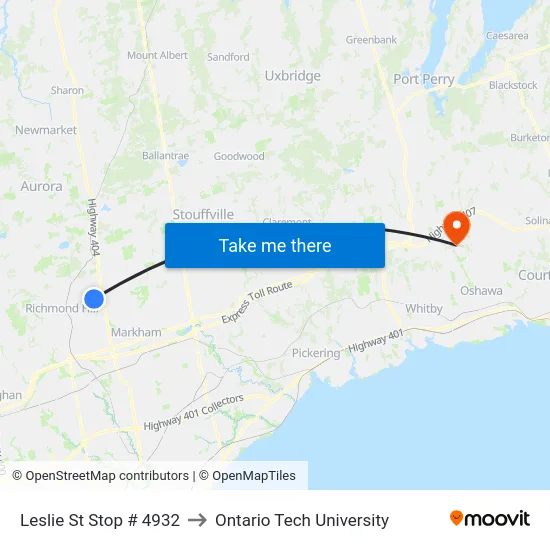 Leslie St Stop # 4932 to Ontario Tech University map