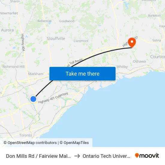 Don Mills Rd / Fairview Mall Dr to Ontario Tech University map