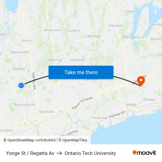 Yonge St / Regatta Av to Ontario Tech University map