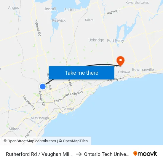 Rutherford Rd / Vaughan Mills Rd to Ontario Tech University map