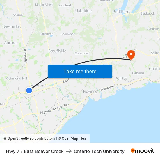 Hwy 7 / East Beaver Creek to Ontario Tech University map