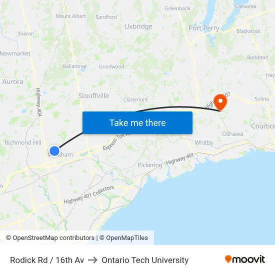 Rodick Rd / 16th Av to Ontario Tech University map