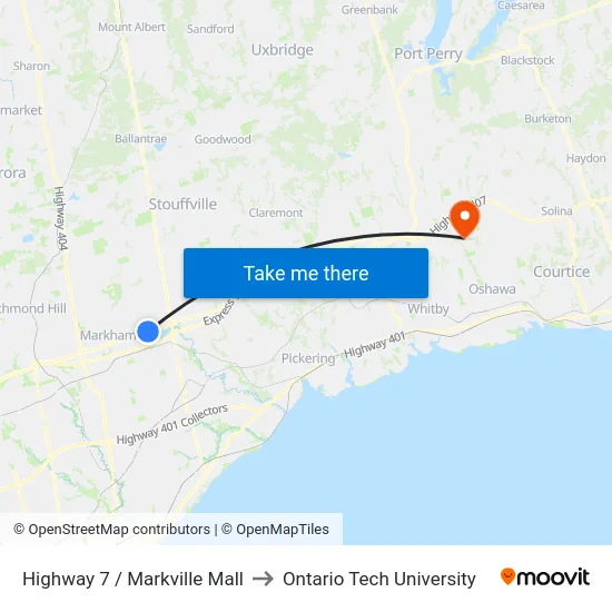 Highway 7 / Markville Mall to Ontario Tech University map