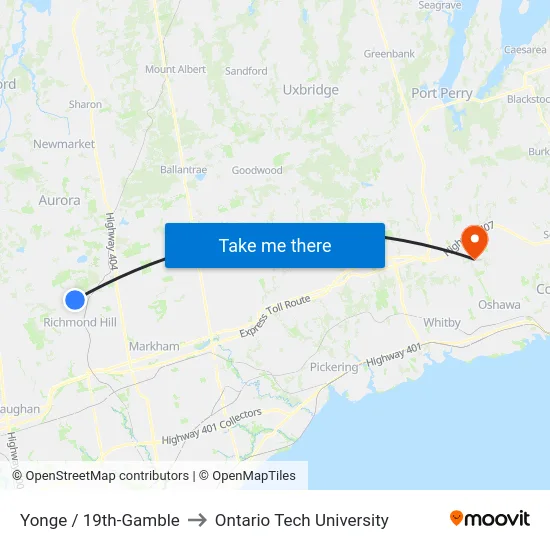 Yonge / 19th-Gamble to Ontario Tech University map