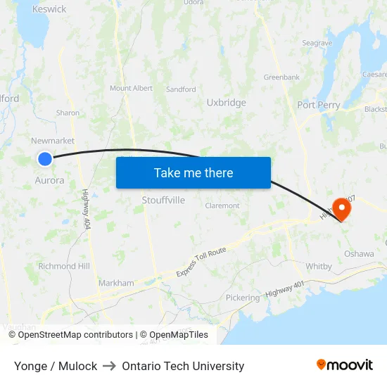 Yonge / Mulock to Ontario Tech University map