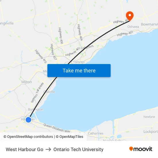 West Harbour Go Bus to Ontario Tech University map
