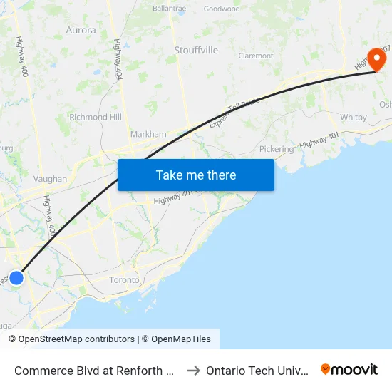 Commerce Blvd at Renforth Station to Ontario Tech University map