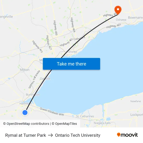 Rymal at Turner Park to Ontario Tech University map