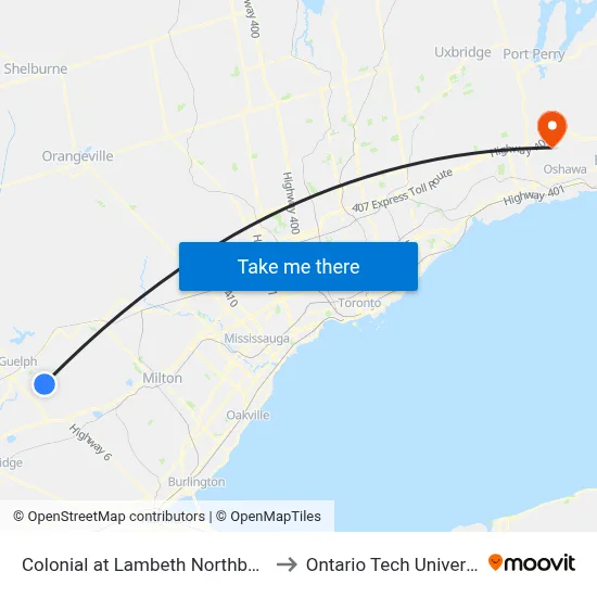 Colonial at Lambeth Northbound to Ontario Tech University map