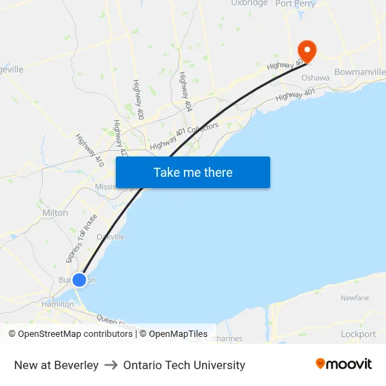 New at Beverley to Ontario Tech University map