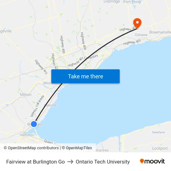 Fairview at Burlington Go to Ontario Tech University map