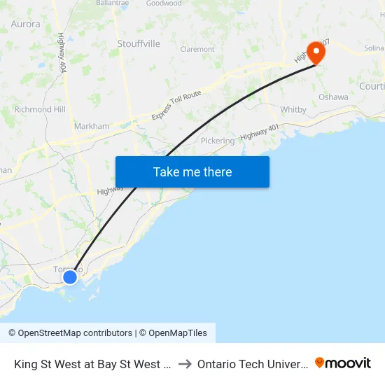 King St West at Bay St West Side to Ontario Tech University map