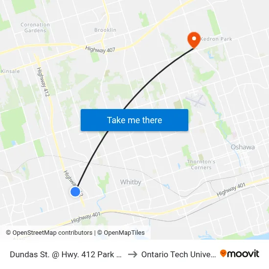 Dundas St. @ Hwy. 412 Park & Ride to Ontario Tech University map