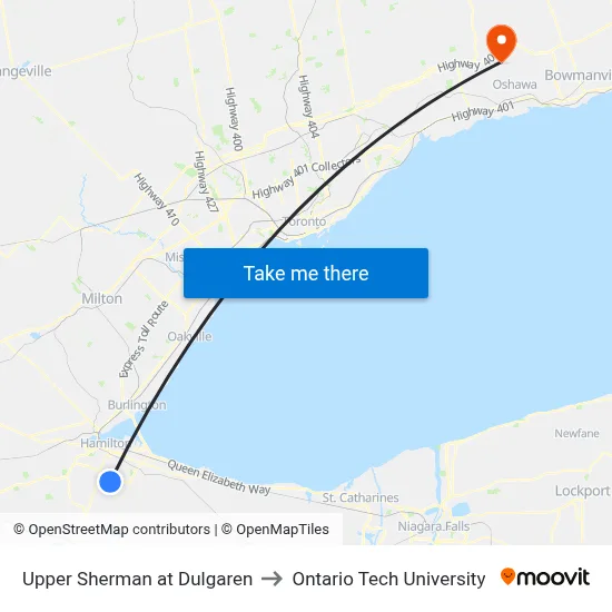 Upper Sherman at Dulgaren to Ontario Tech University map