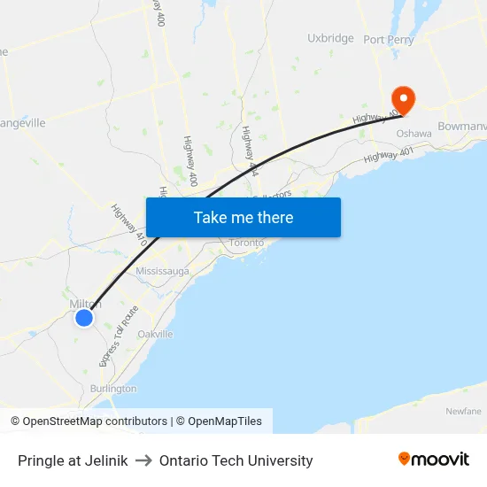 Pringle at Jelinik to Ontario Tech University map