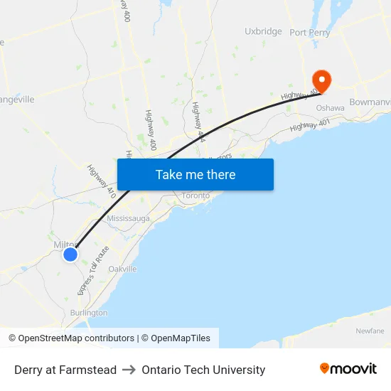 Derry at Farmstead to Ontario Tech University map