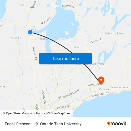Engel Crescent to Ontario Tech University map