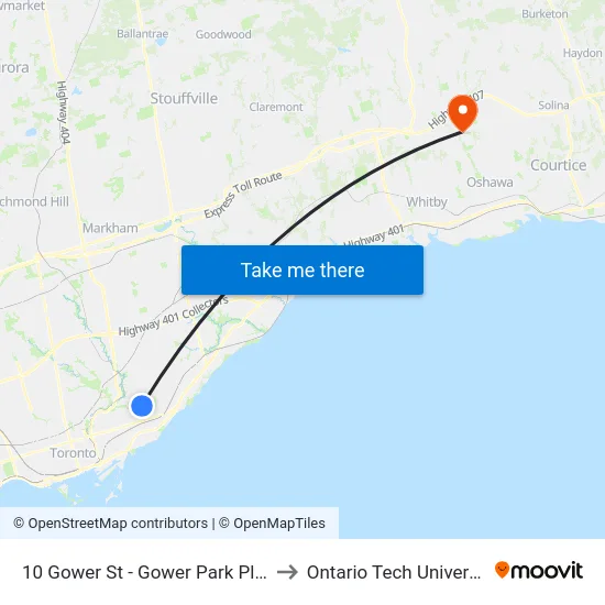 10 Gower St - Gower Park Place to Ontario Tech University map