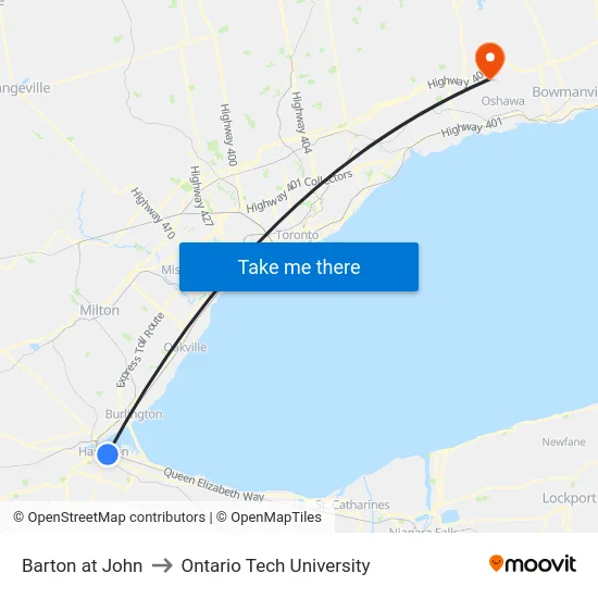 Barton at John to Ontario Tech University map