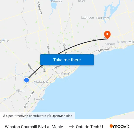 Winston Churchill Blvd at Maple Lodge Farms to Ontario Tech University map