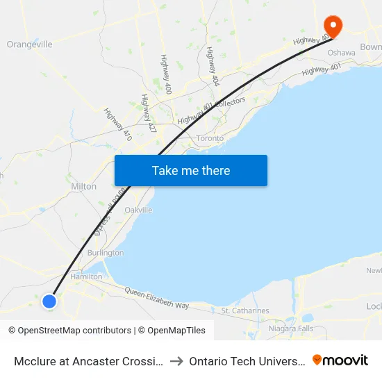 Mcclure at Ancaster Crossing to Ontario Tech University map