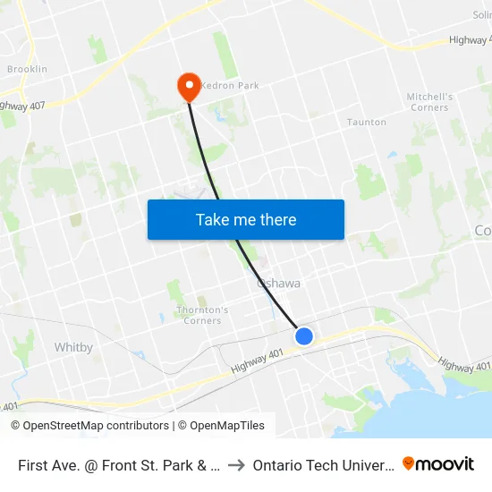 First Ave. @ Front St. Park & Ride to Ontario Tech University map