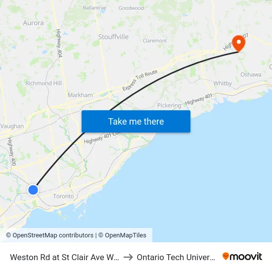 Weston Rd at St Clair Ave West to Ontario Tech University map