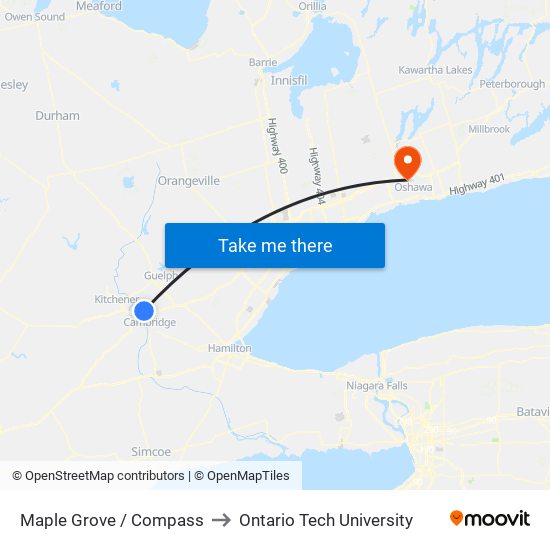 Maple Grove / Compass to Ontario Tech University map