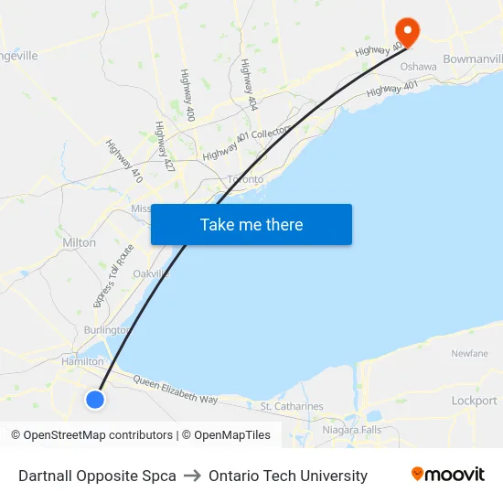 Dartnall Opposite Spca to Ontario Tech University map