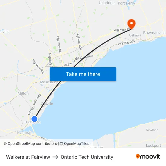 Walkers at Fairview to Ontario Tech University map