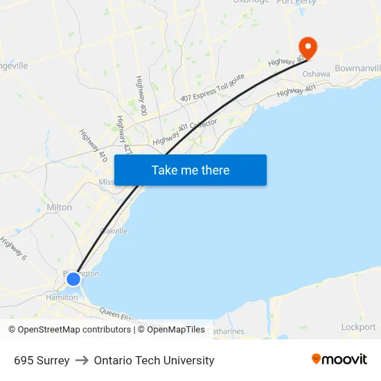 695 Surrey to Ontario Tech University map