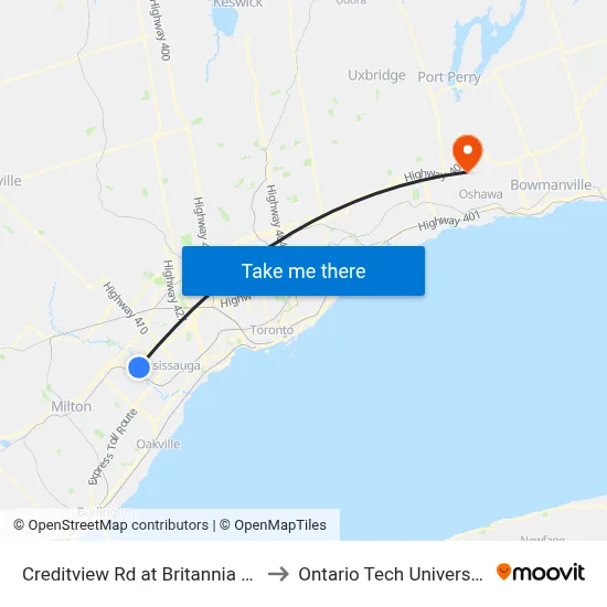 Creditview Rd at Britannia Rd to Ontario Tech University map