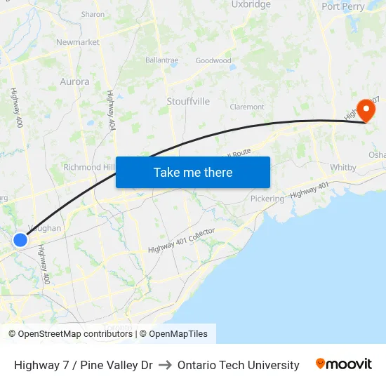 Highway 7 / Pine Valley Dr to Ontario Tech University map