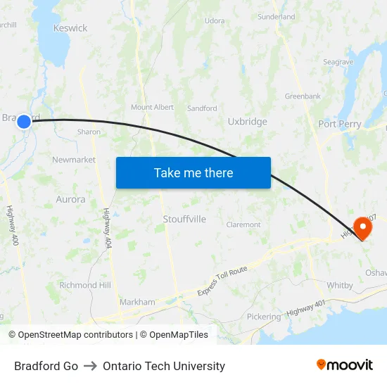 Bradford Go to Ontario Tech University map