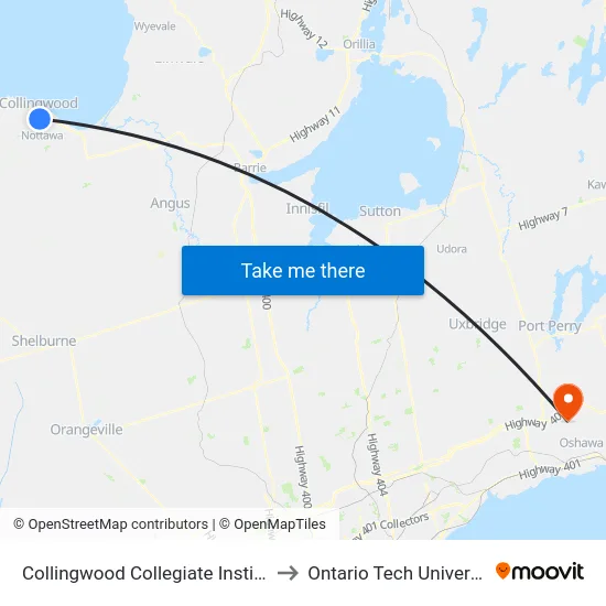 Collingwood Collegiate Institute to Ontario Tech University map