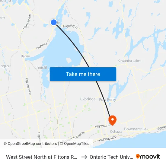 West Street North at Fittons Road East to Ontario Tech University map