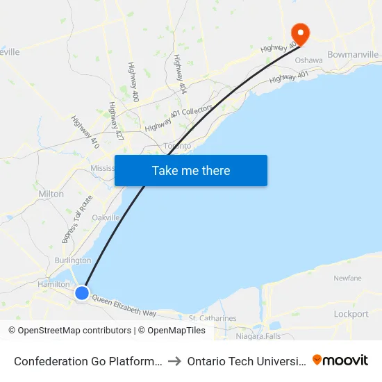Confederation Go Platform 4 to Ontario Tech University map