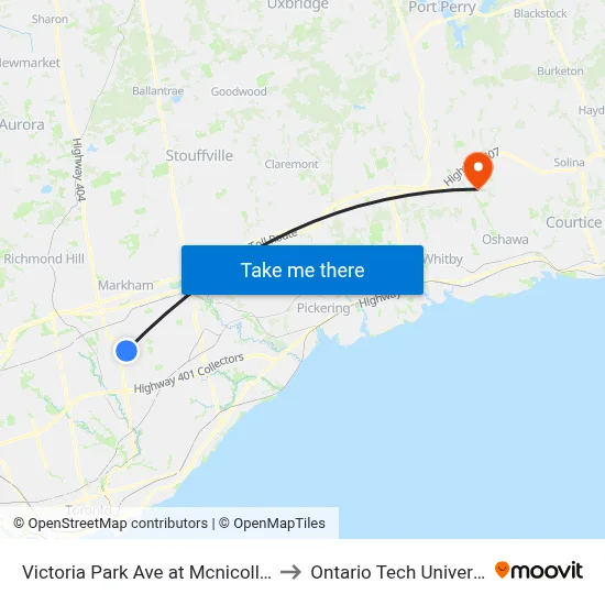 Victoria Park Ave at Mcnicoll Ave to Ontario Tech University map