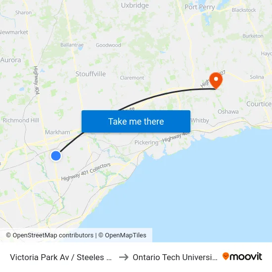 Victoria Park Av / Steeles Av to Ontario Tech University map