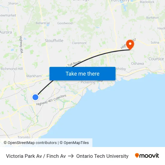 Victoria Park Av / Finch Av to Ontario Tech University map