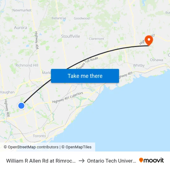 William R Allen Rd at Rimrock Rd to Ontario Tech University map