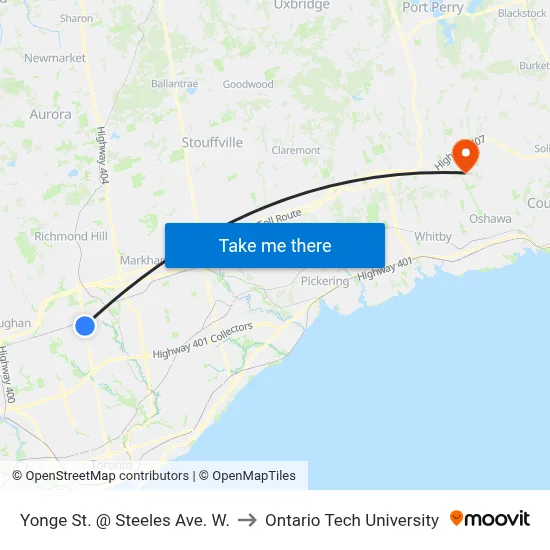 Yonge St. @ Steeles Ave. W. to Ontario Tech University map