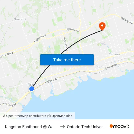 Kingston Eastbound @ Walnut to Ontario Tech University map