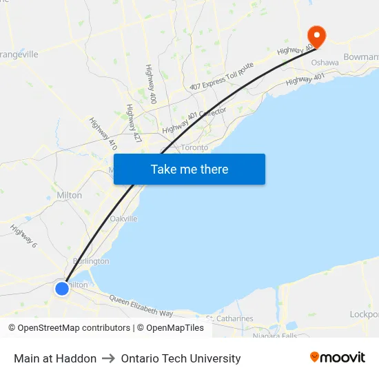 Main at Haddon to Ontario Tech University map