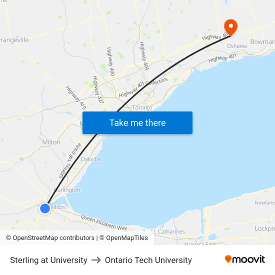 Sterling at University to Ontario Tech University map