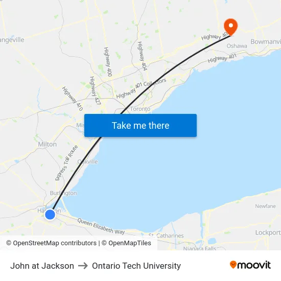 John at Jackson to Ontario Tech University map