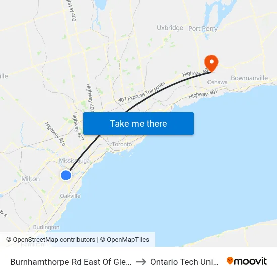 Burnhamthorpe Rd East Of Glen Erin Dr to Ontario Tech University map